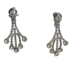 VTG Hobe dangle earrings signed silver Crystal rhinestone clip Jeweled elegant